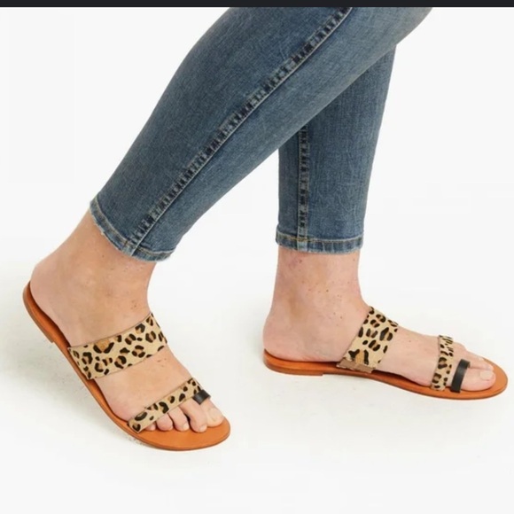 Able Margarete Leopard Print Fur Leather Sandals Flats Slides Slip on Cheetah 8 - Picture 10 of 10